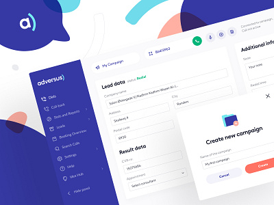 Adversus: CRM solution app atomic call call center call management customer service dashboard design system dialer inbound manage leads phone web product design ui ux web based dialer