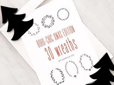 30 Boho Chic Christmas Wreaths Vectors christmas graphics graphic design resources illustration nantiaco graphics vector illustration vector wreaths