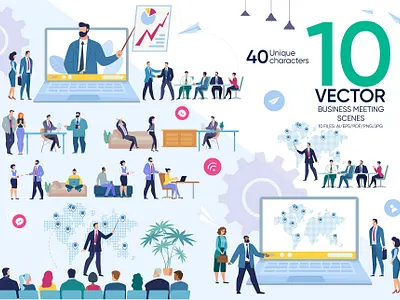 Business Meeting Vector Scenes brainstorming business conference corporate design flat group illustration laptop management meeting modern office people report success talking team vector work