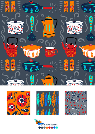 Retro Cucina autumn crockery digital fall folioart illustration josie jo kitchen pattern procreate vector