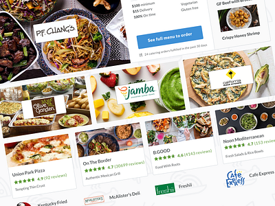 Caterer spotlight card catering delivery design food product design rating restaurant ui ux