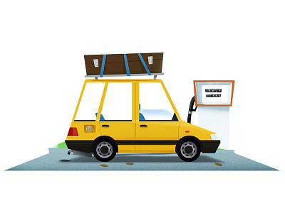 GasolineCar 2d 2d art automotive car cartoon flat gasstation illustration old car shuttle