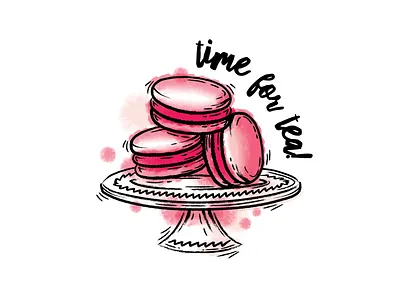 Macaroons! bake baking brush brushes cake cakes illustrator ink inktober macaroon macaroons plate tea vector