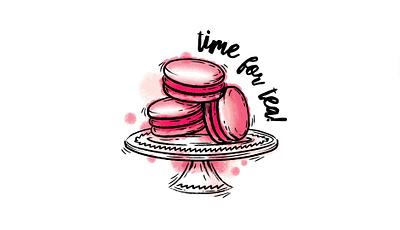 Macaroons! bake baking brush brushes cake cakes illustrator ink inktober macaroon macaroons plate tea vector