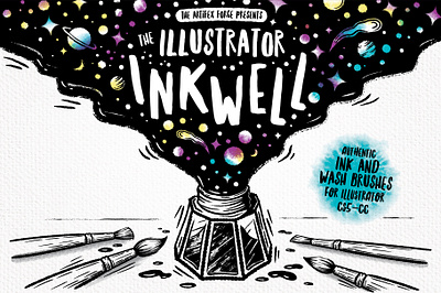 The Illustrator Inkwell bottle brush brushes illustrator ink inktober planets shooting space star stars vector