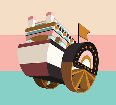 Riverboat Funky 3D colors design illustration riverboat vector