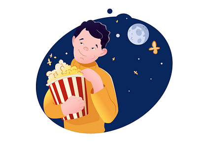 The Brooding Guy color design figure food icons illustration illustrator moon popcorn vector