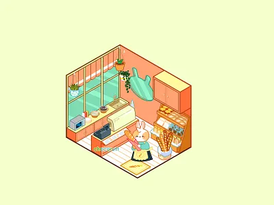 Bun Bread Shop Interior adobe photoshop animal art animal illustration artwork bunny design flat illustration