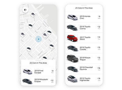 Uber Rent app apple button cars clean design design app getaround interface list map mobile mobility pin rent rental cars transportation uber ui ux