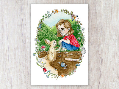 Making Friends art capetown chestnut brown child childrens illustration design flowers garden illustration insects moth mouse rabbit sketch story teacup watercolor watercolor painting worm