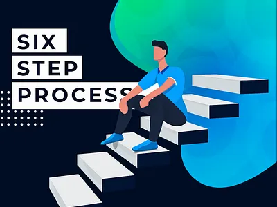 SSP - Six Step Process Final Edition character characterdesign chill homepage human illustraion landingpage relax sitting stairs ui ui design uiux