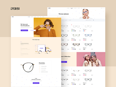 Eyebou - Eyeglasses Store clean colors design digital glamour glasses illustration minimal ui ux white yellow