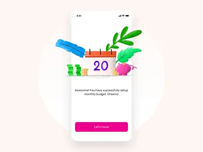 Setup monthly budget successful modal app apple bank calendar cash coins expense illustraion income ios ipad modal money neel popover prakhar procreate savings sharma ui