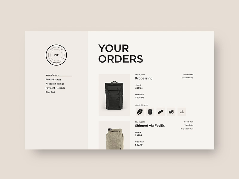 Example of Boundary Supply 🎒 - Account Pages