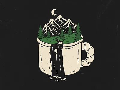 Mug of nature adventures design distressed illustration mountains mug nature nature illustration night outdoors vector waterfall wild
