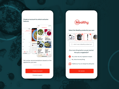 Mealthy mobile recipe app - onboarding app app design app onboarding carousel cooking feature tour ios ios app meal planner mobile app mobile app design native app onboarding recipe recipe app ui ui design uiux