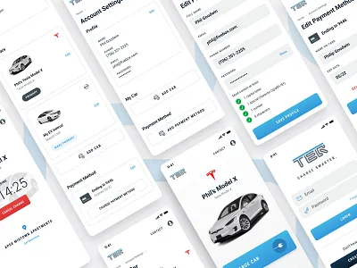 TEQ Charging UI auto automotive blue car charge charging electric car electric vehicle ev form gradient ios payment profile roboto streamline icons tesla ui uiux ux
