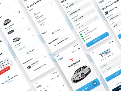 TEQ Charging UI auto automotive blue car charge charging electric car electric vehicle ev form gradient ios payment profile roboto streamline icons tesla ui uiux ux