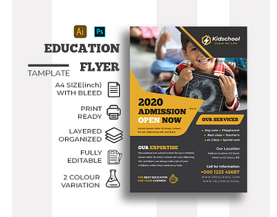 School Admission Flyer activities admission advertisement art class brochure camp children college dancing class education flyer enrolment flyer group junior kids flyer kids party leaflet open pamphlet