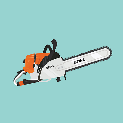 Stihl Chainsaw arbor arborist art badge chainsaw color illustration landscaping lumber lumberjack lumberjacks man northwest orange oregon outdoors pacific northwest powertool stihl tree