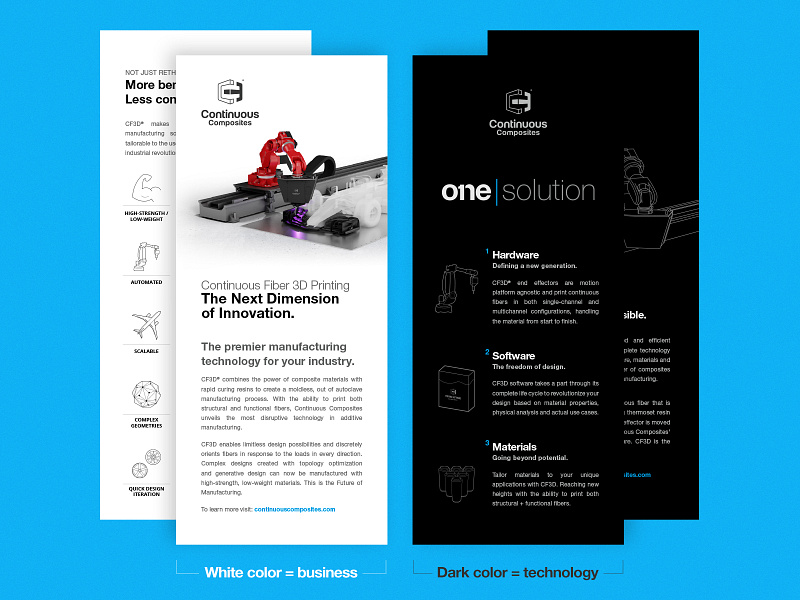 Continuous Composites - Rack Cards (color theory) blue brand cf3d continuous composites design language flyers handouts marketing print collateral rack rack card stationary