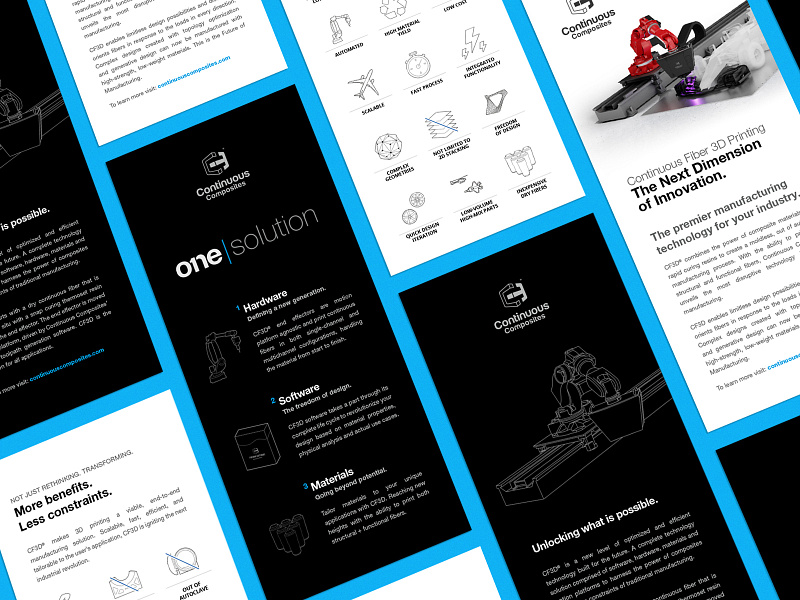 Continuous Composites - Rack Cards blue brand cf3d continuous composites flyers handouts marketing rack rack cards white