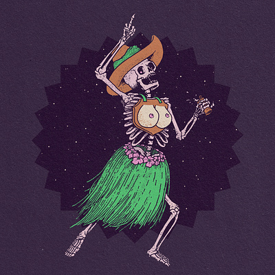 Party Time beer bones boobs hula illustration skeleton skull stars texture