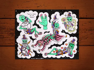 Alien Wizard Flash Sheet alana tomlin alanatomlin alien alien wizard american traditional funny galaxy katya zamolodchikova space tattoo traditional tattoo trixie mattel wizard