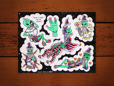 Alien Wizard Flash Sheet alana tomlin alanatomlin alien alien wizard american traditional funny galaxy katya zamolodchikova space tattoo traditional tattoo trixie mattel wizard