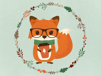 Happy Fall Fox animals autumn cute fall illustration vector