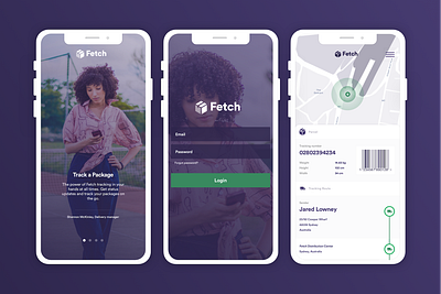 Fetch - Parcel Tracking ios ios app ios app design ios application location app location tracker parcel delivery purple shipping splash screen