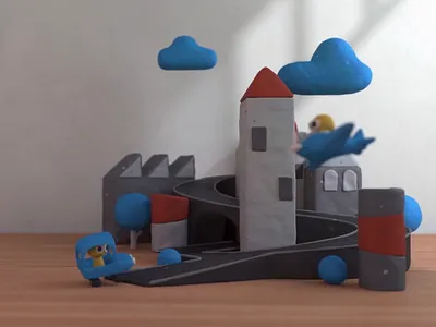 Clay Town - Small city 3d 3d animation animated animation car character city clay claymation loop plane template transportation travel