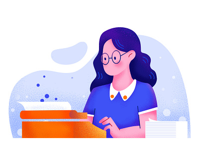 Typing girl blue color girl job office orange typewriter woman work