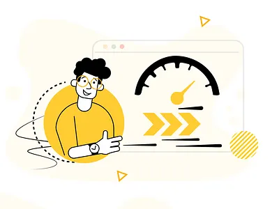 Speed up website performance artwork icon icon design man speed watch
