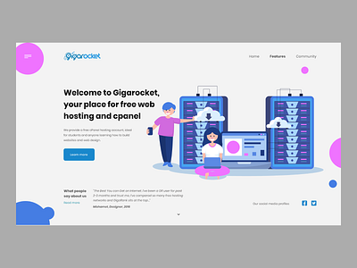 Gigarocket adobexd concept header landing page modern ui userinterface ux web design web hosting website