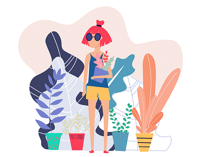 plant lady cactus character characterdesign design flower flower illustration girl girl character illustraion october onboarding plant plant illustration sunglasses ui uidesign