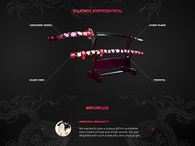 Katana sword shop sword exposition & reviews blade card concept design exposition japanese katana landingpage reviews sword website