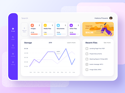 Cloud Storage clean cloud concept dashboad files folders illustration memory minimal plane save files sketch statistics storage ui design uiux ux design web app web design