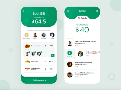 Drag and drop to Split | Splitter App android app apple bill drag and drop food food app green ios mobile money rapidgems studio share slider split ui uiux