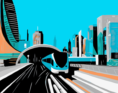 Dubai Metro art artwork blue city city illustration design design art digital art dubai graphic design illusrator illustration illustration art minimal vector vectorartist