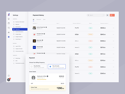 BoxedCMS - Payment History configuration history orders payment method payments pricing reciept settings settings ui subscription