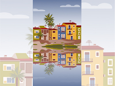 Colored street - illustration for app app design arhitecture blue cover design dribbble flat house illustration illustrator new reflection street vector web design yellow