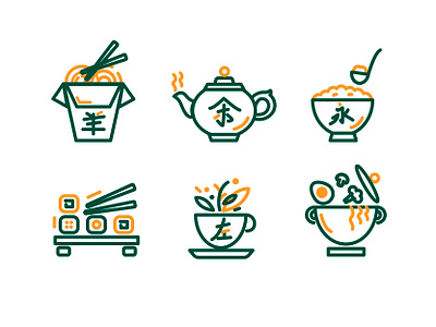 Icons for Japanese cuisine icons japanese cuisine rice rolls tea