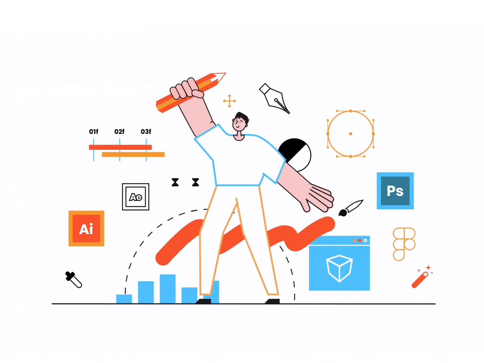 Digital Design Hero animation app chart circle figma flat icon illustration keyframe minimal ui ux vector web