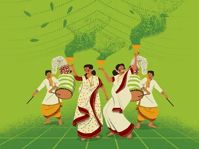 Durga Puja bengal bengali calcutta confetti dhoop dhunachi dhunachi drums durga durga puja festival illustration india indian kolkata neem puja pujo tradition traditional