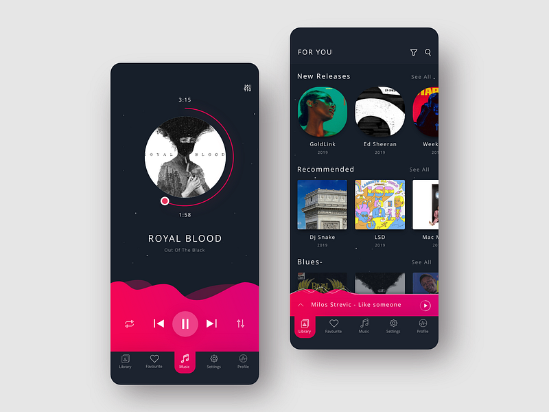Music Player App app design home interface mobile music player profile ui ux