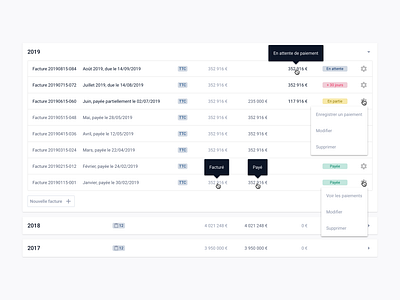 Billing tracking card card design dashboard dashboard design dashboard ui data datavisualization design frenchtech invoice list product product design proptech real estate table ui ui design ux ux design