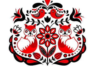 Scandinavian design! art birds black fox illustration nordic ornament poster design red scandinavian scandinavian design sweden