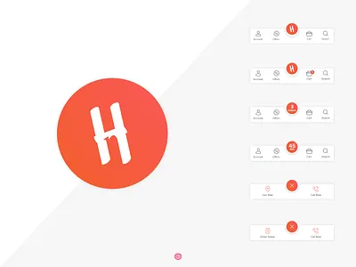 HungryNaki Bottom Menu app design bottom nav clean design design food app icon logo menubar mobile app design mobile ui orange restaurant app ui user interface ux