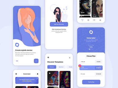 Instagram Stories Maker app cards concept creative daily ui design girls illustrations inspiration instagram mobile pricing stories ui